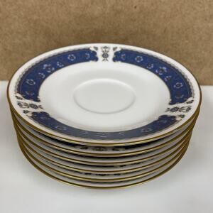 Carico Fine China Renaissance Saucers 7951 Blue Floral Gold Rim Set Of 6